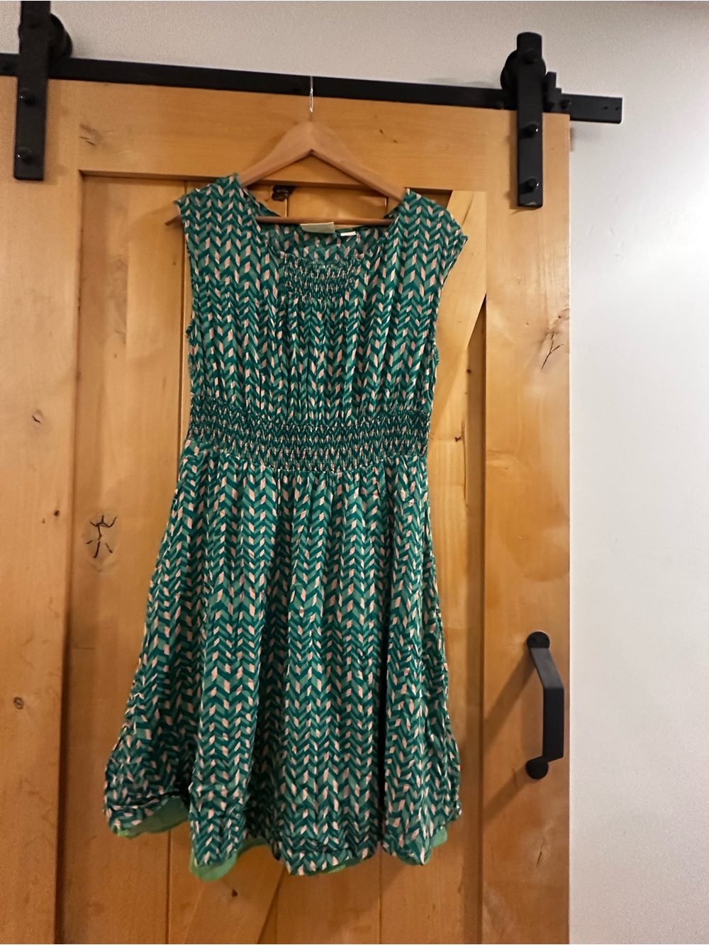 Maeve Teal and Cream Printed Shirred-Waist Midi Dress
